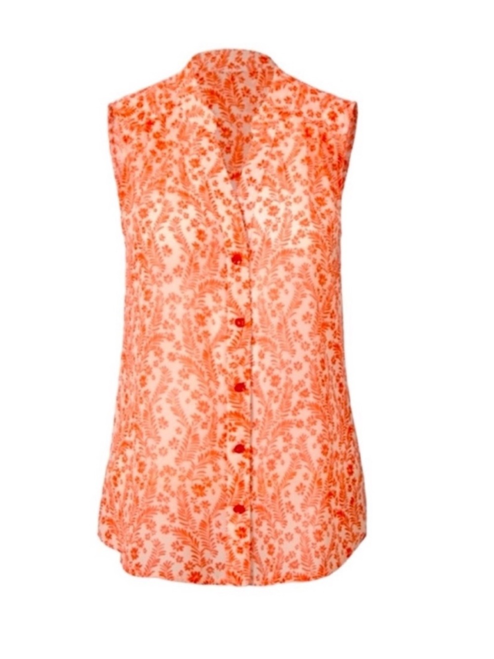 CAbi Orange Floral Sleeveless Button-Up Blouse. Size Medium